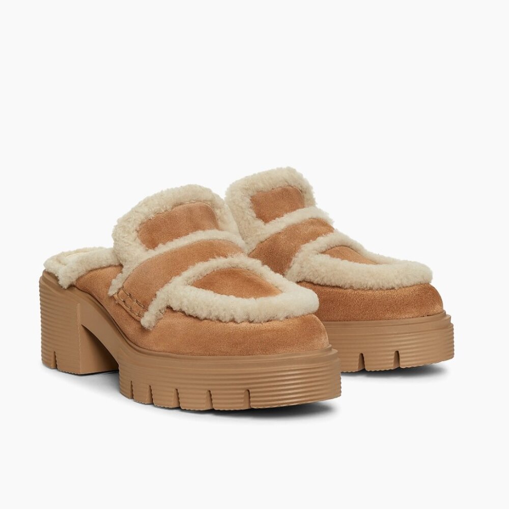 Stuart Weitzman Lennox Shearling Suede Mules Sz 8.5